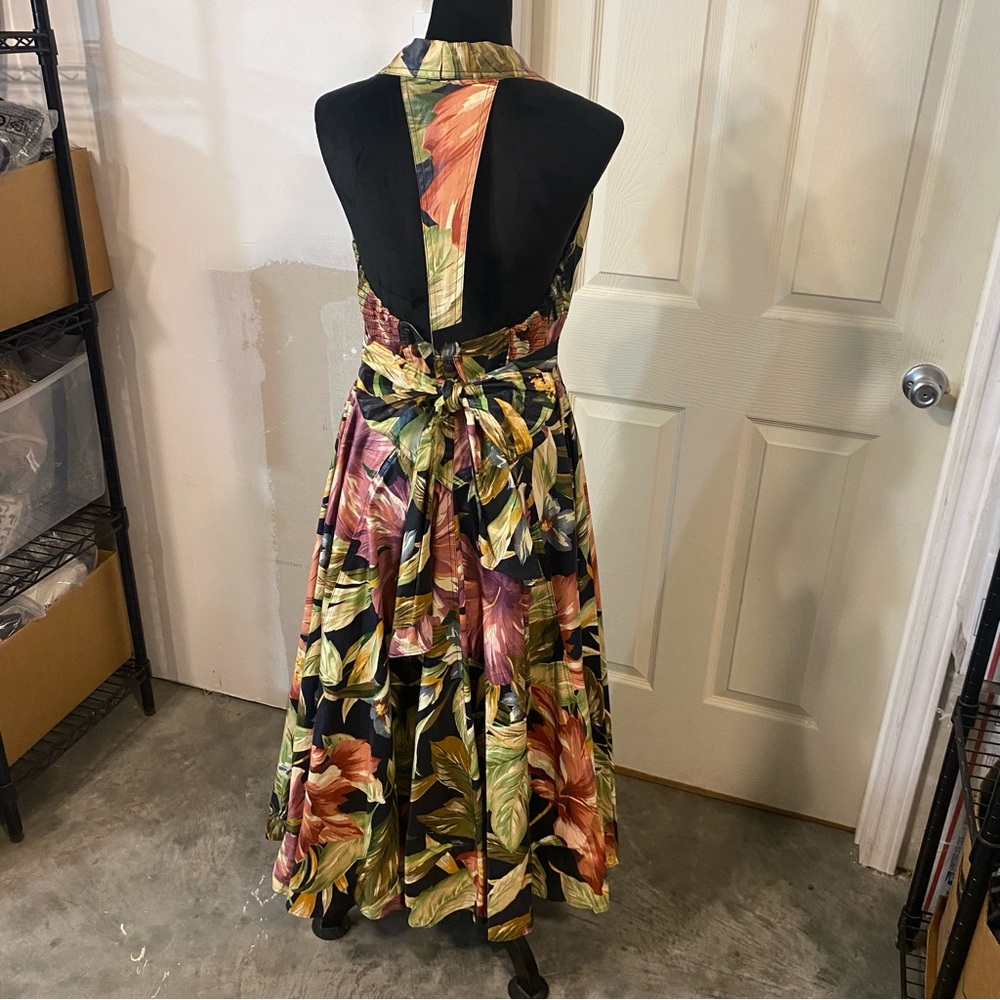 Neiman Marcus Tropical Floral Maxi Dress Halter MIDI Pockets Button Down A line - Picture 3 of 15